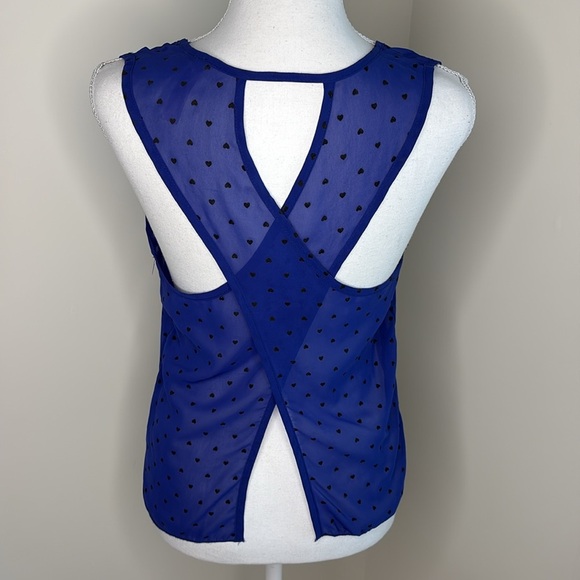Alya Royal Blue & Black Hearts Polka Dot Sheer Top. Small - Picture 3 of 9